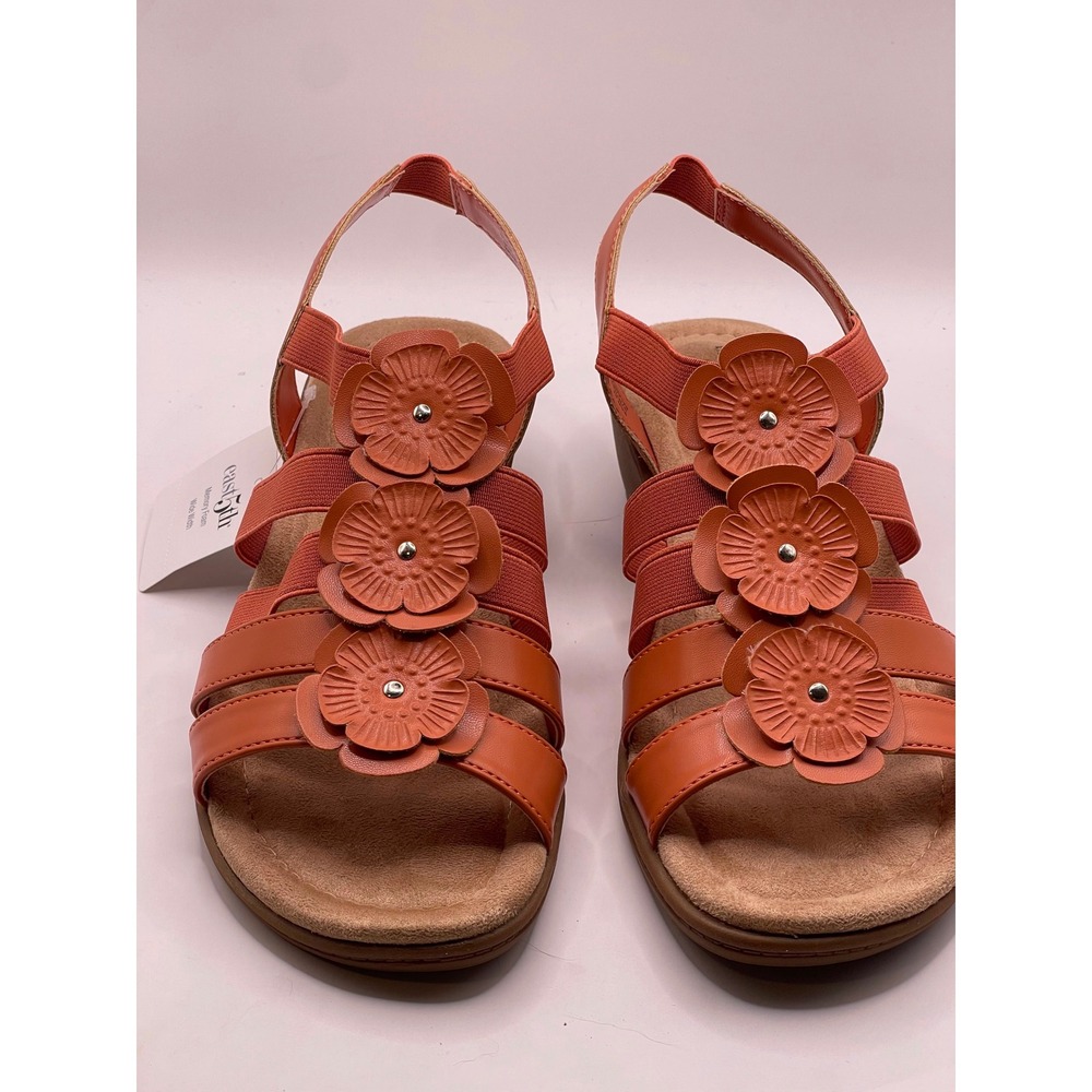 East 5th Ilita Orange Floral Wedge Sandals Memory Foam Womens 9.5W